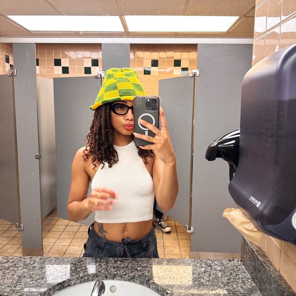 Zara Green and Yellow Checkered Hat